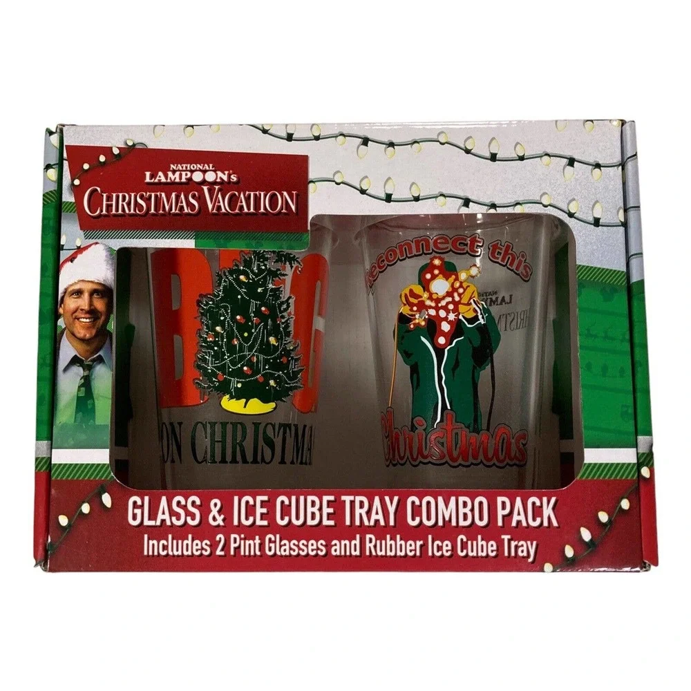 National Lampoon's Christmas Vacation Glass &‎ Ice Cube Tray Combo Pack New